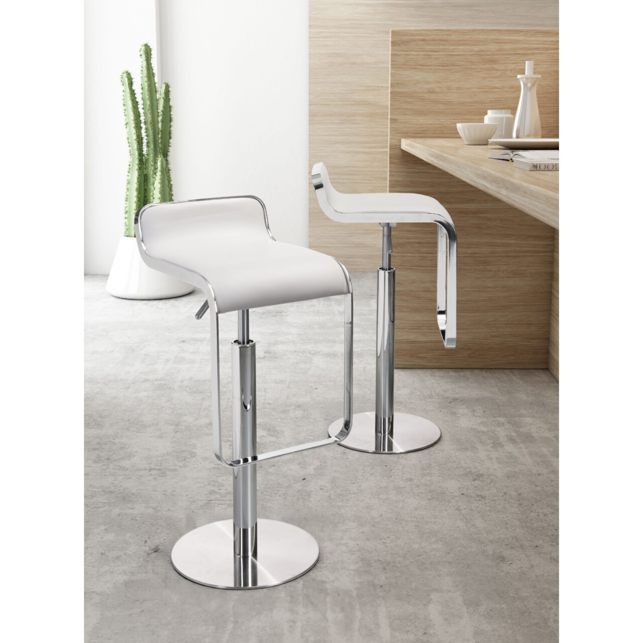 Equino Barstool Adjustable Lift 100% Polyurethane Seat Chrome Steel Frame